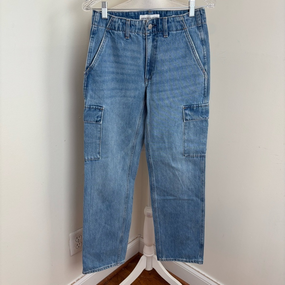 Denim Forum The '90s Edie Lo-rise Cargo Jean in 7 Yrs Pctr Ths Bleu Size 24 NWOT - Picture 2 of 16